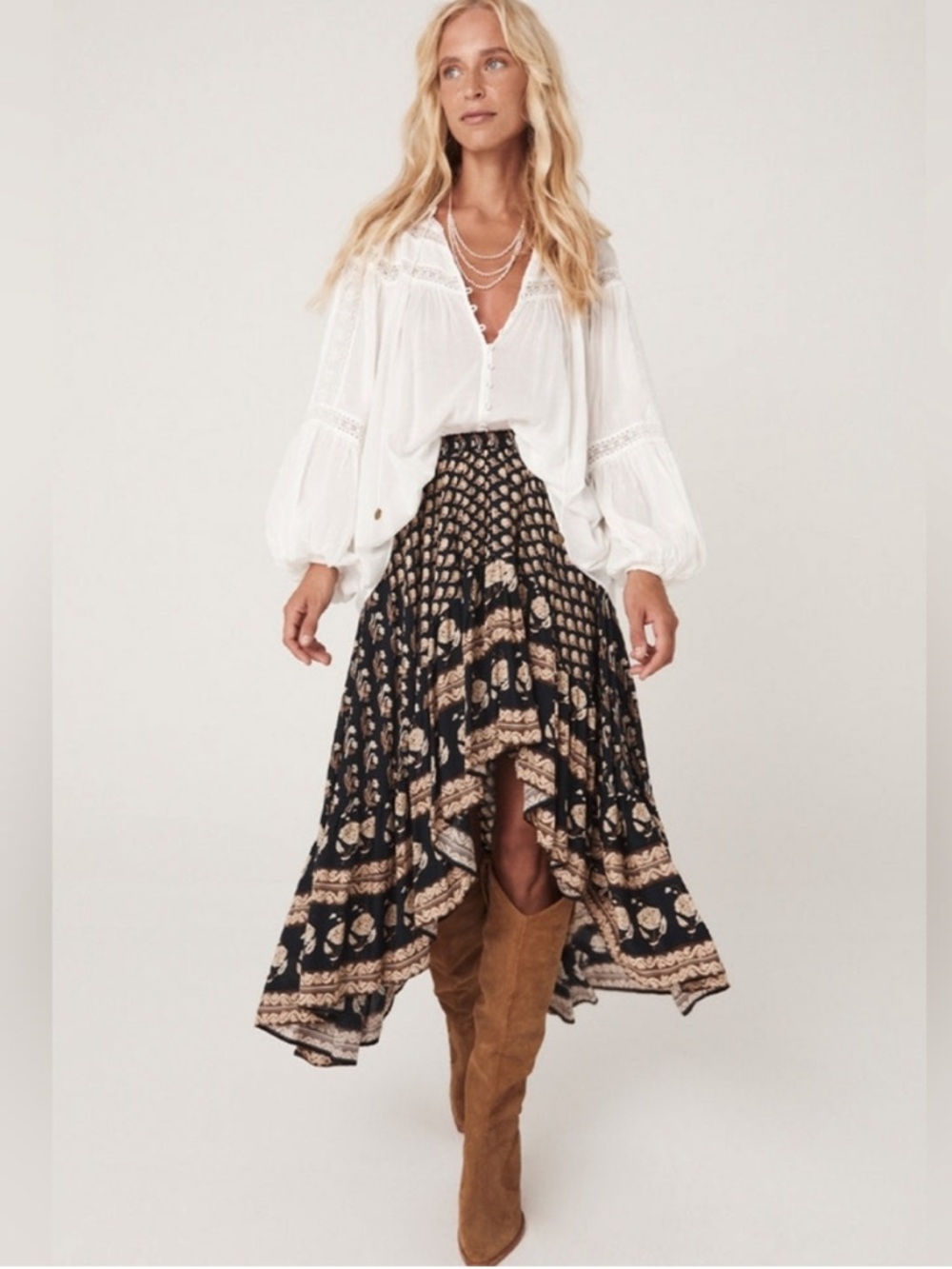 Spell Bohemian Royale Castaway Skirt Original Charcoal Black & Tan Skirt SM Rare